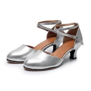 Dance & Sway Silver Leatherette Rubber Sole Modern Ballroom Dance Shoes - US 4